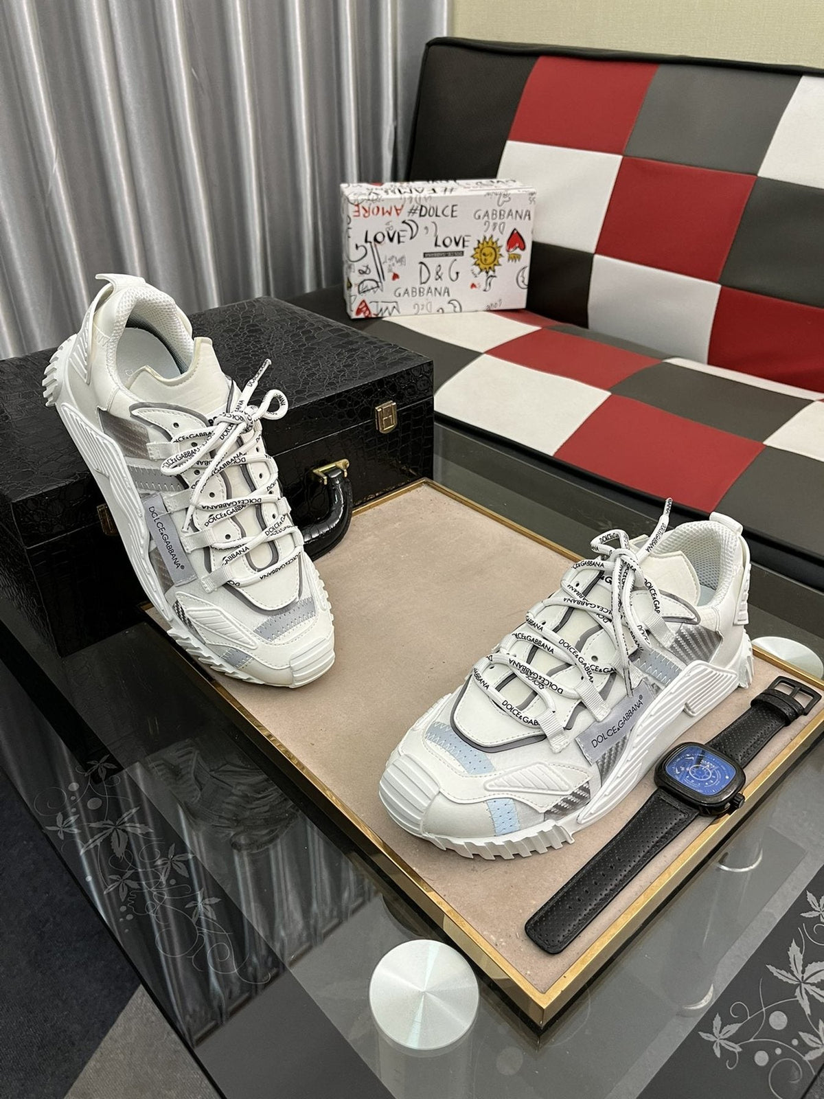 Dolce & Gabbana White and Light Gray Chunky Sneakers