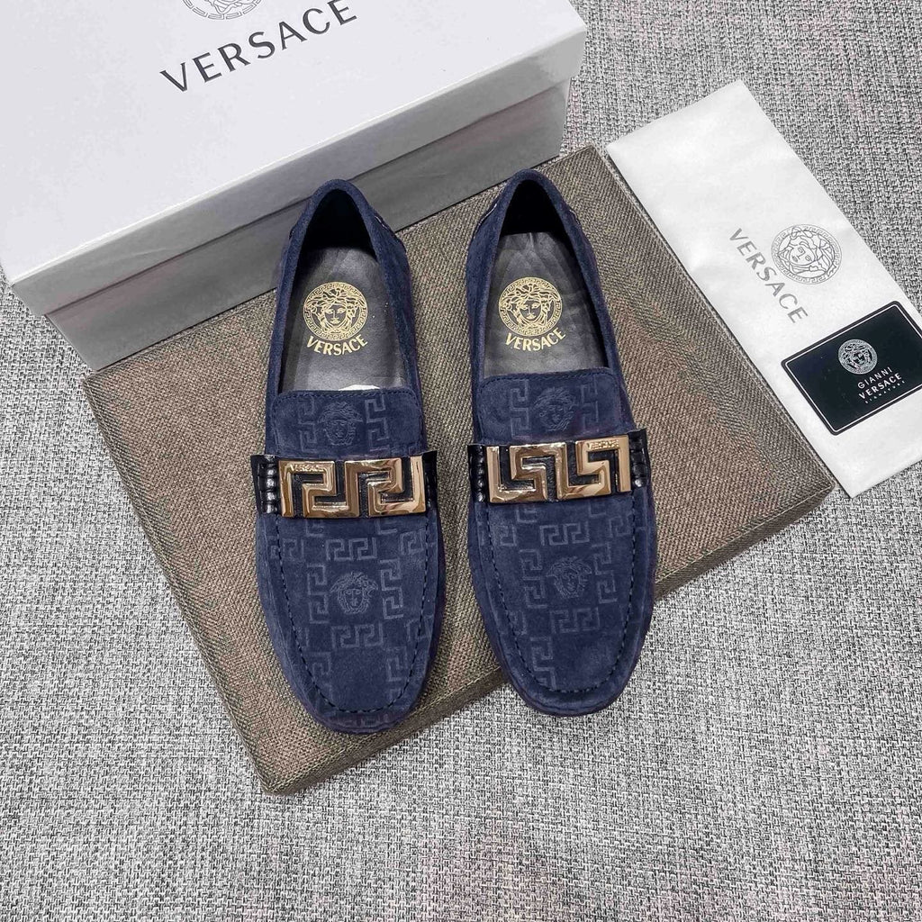 Versace Men's Navy Blue Patterned Loafers