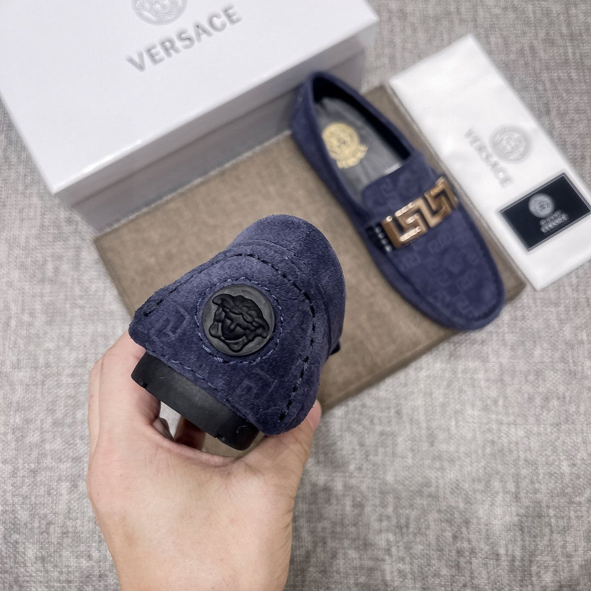Versace Men's Navy Blue Patterned Loafers