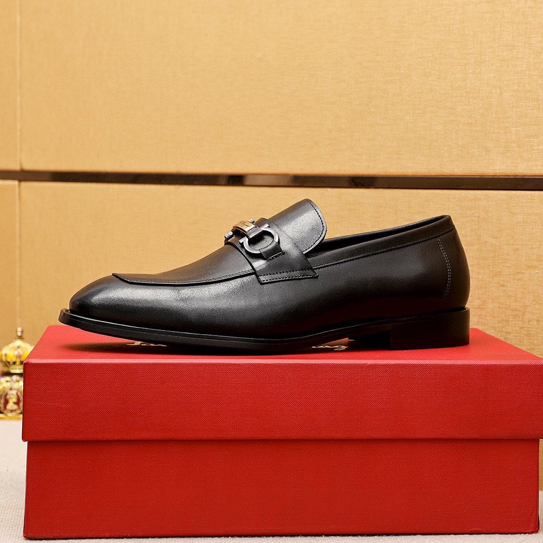 Ferragamo Black Buckle Loafers - Square Toe