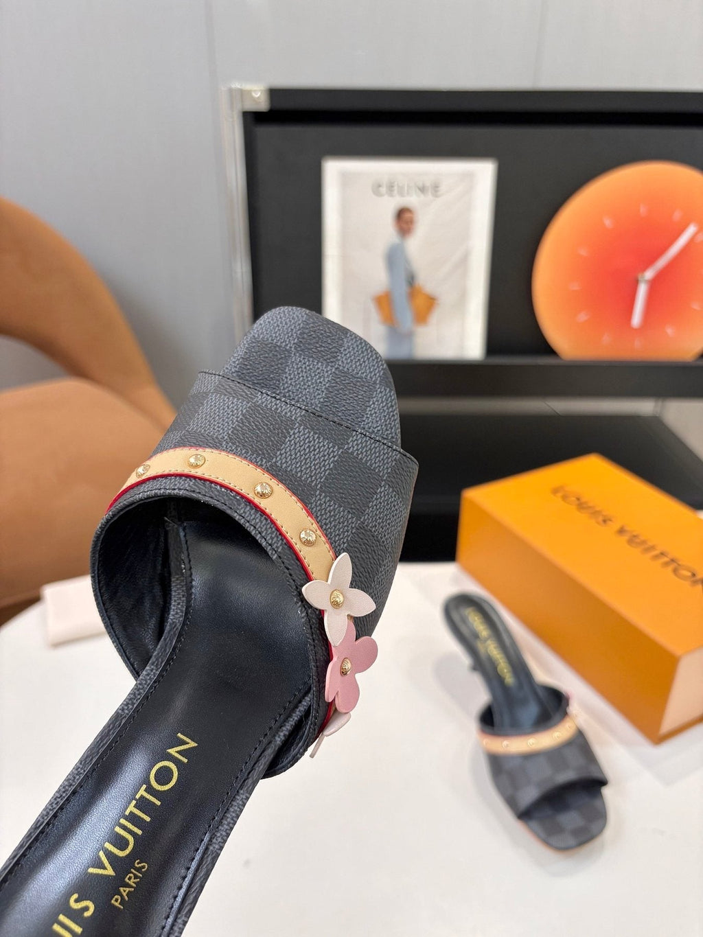 Louis Vuitton Checkered Floral Slingback Heeled Sandals