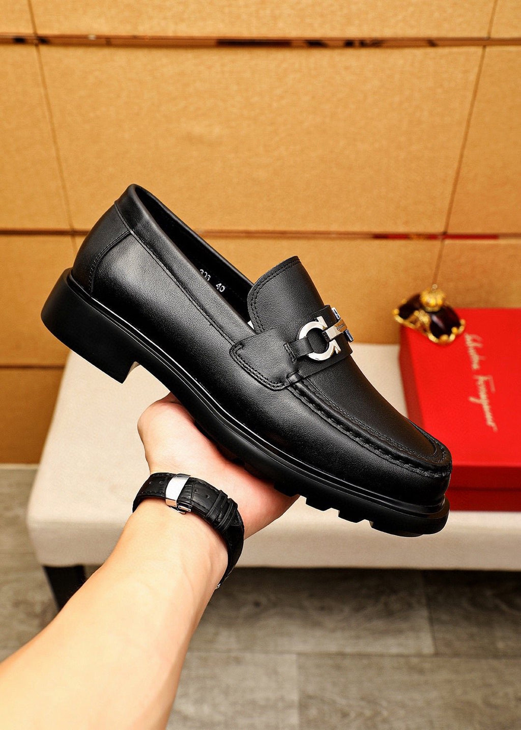 Salvatore Ferragamo Black Hardware Loafers