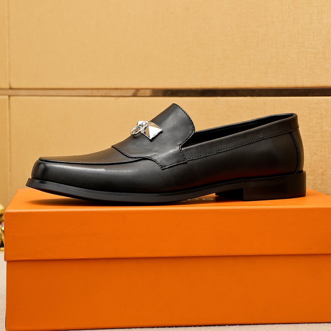 Hermès Black Hardware Slip-On Shoes