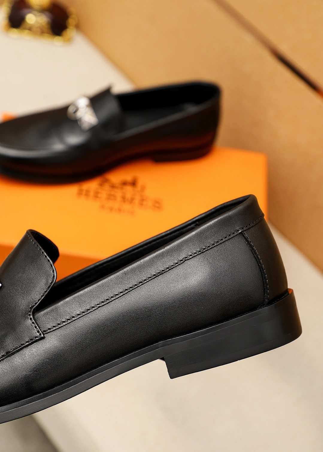 Hermès Black Hardware Slip-On Shoes
