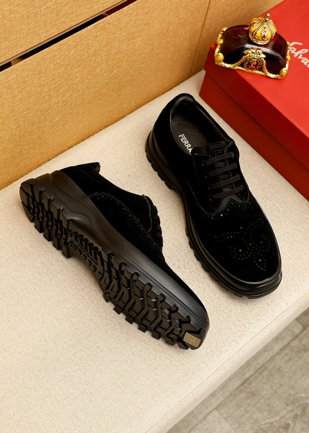 Ferragamo Men's Black Perforated Lace-Up Shoes