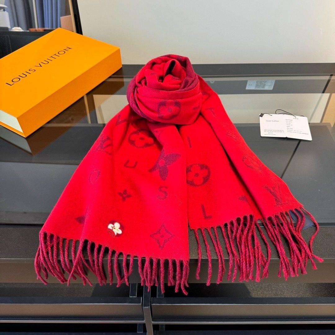 Louis Vuitton Red Burgundy Patterned Scarf