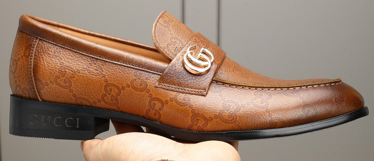 Gucci Brown Monogram Hardware Loafers