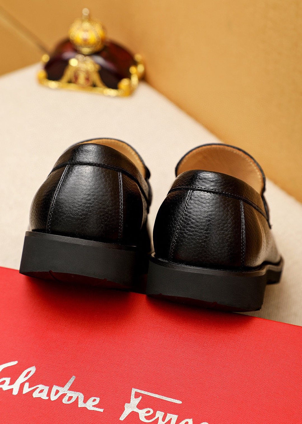 Ferragamo Black Textured Leather Slip-On Loafers