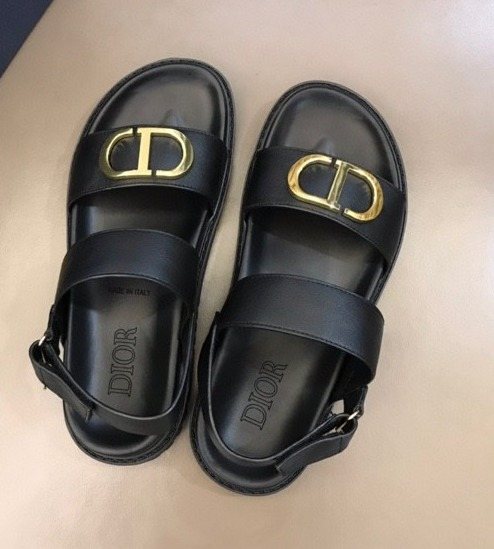 Dior Men's Black Gold-Tone Hardware Sandals