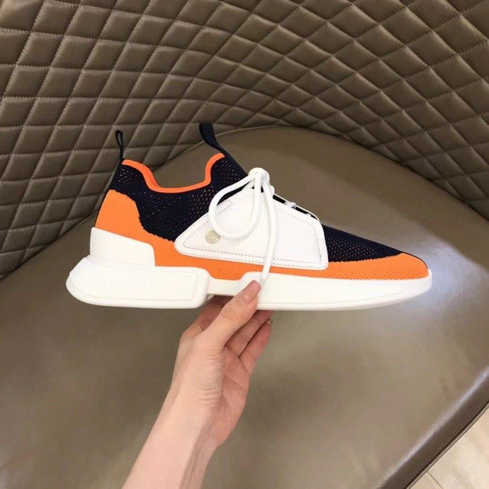 Black Orange & White Knit-Look Sneakers