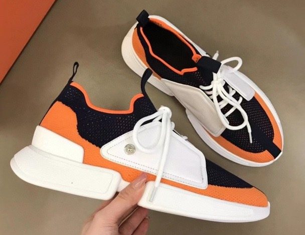 Black Orange & White Knit-Look Sneakers