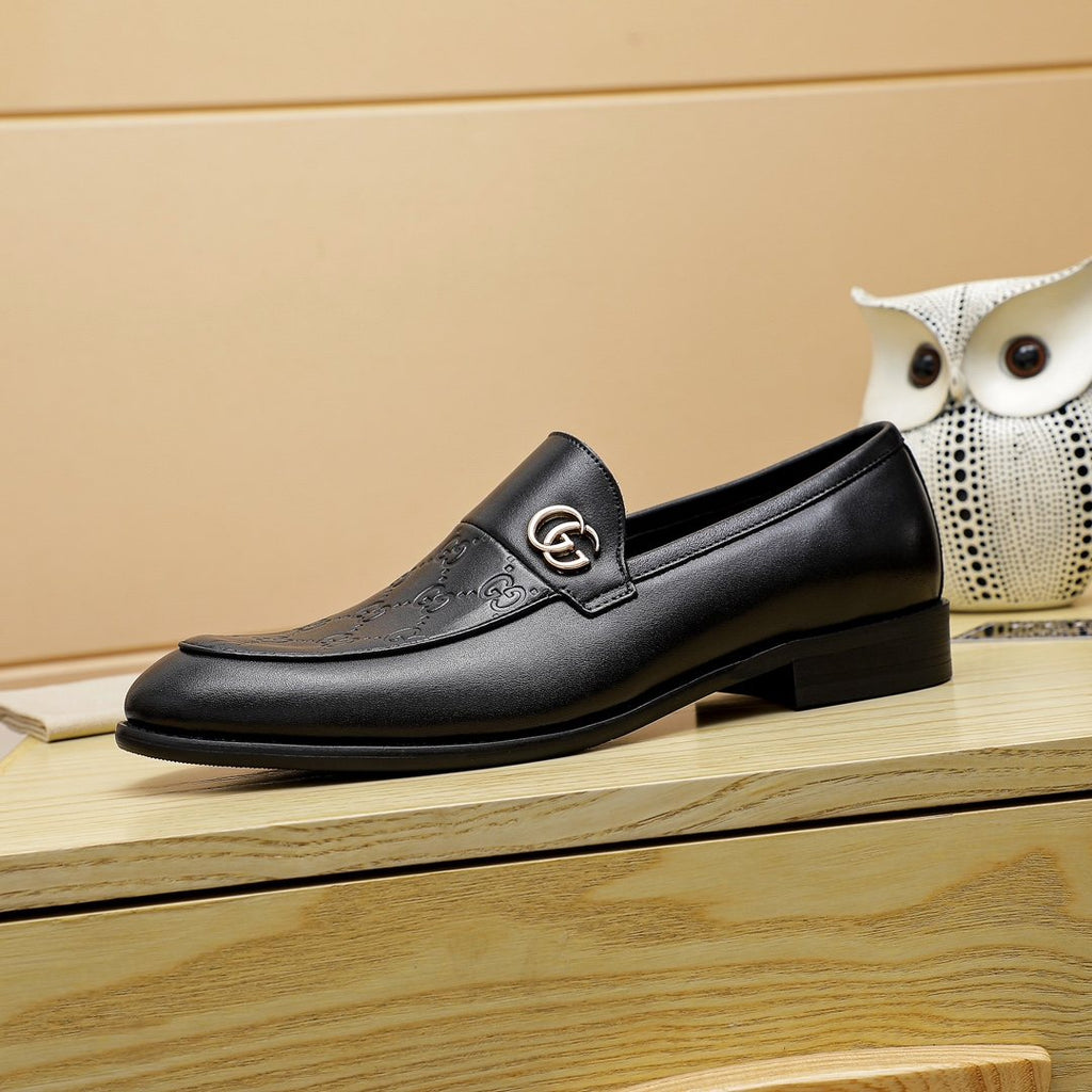 Gucci Black Embossed Hardware Loafers