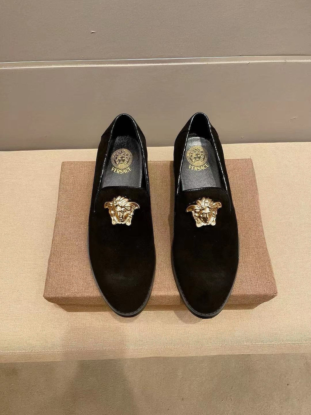 Versace Men's Black Gold-Tone Ornament Loafers