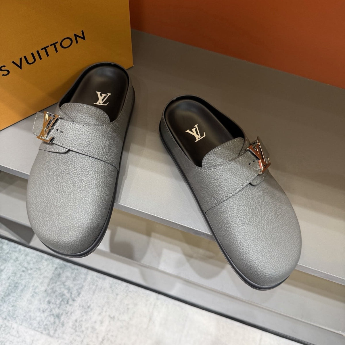 Louis Vuitton Men's Light Gray Monogram Slip-On Sandals