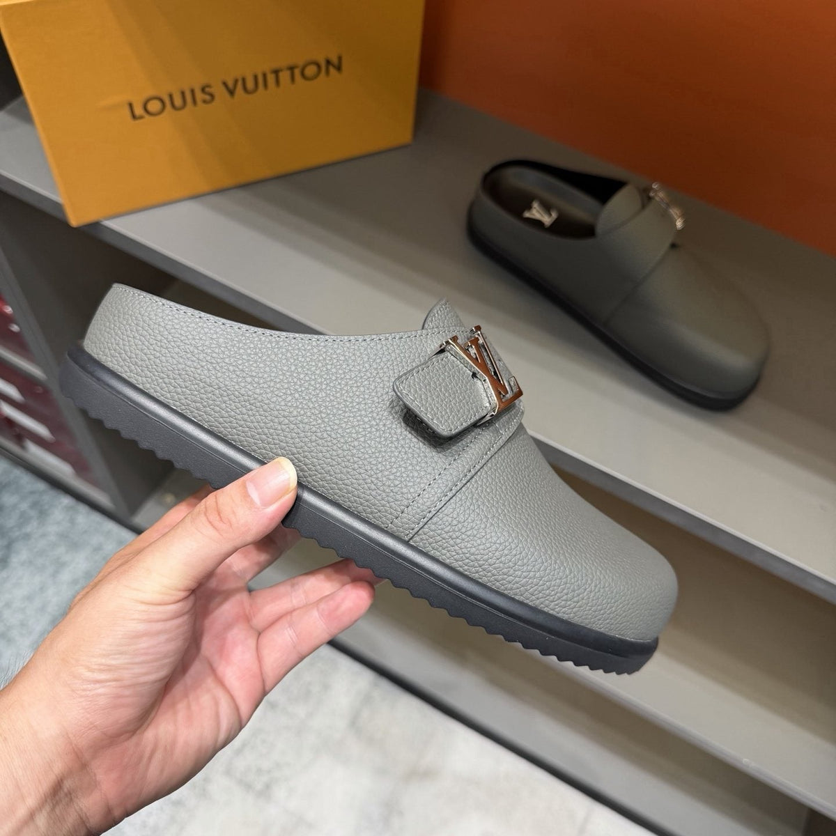 Louis Vuitton Men's Light Gray Monogram Slip-On Sandals