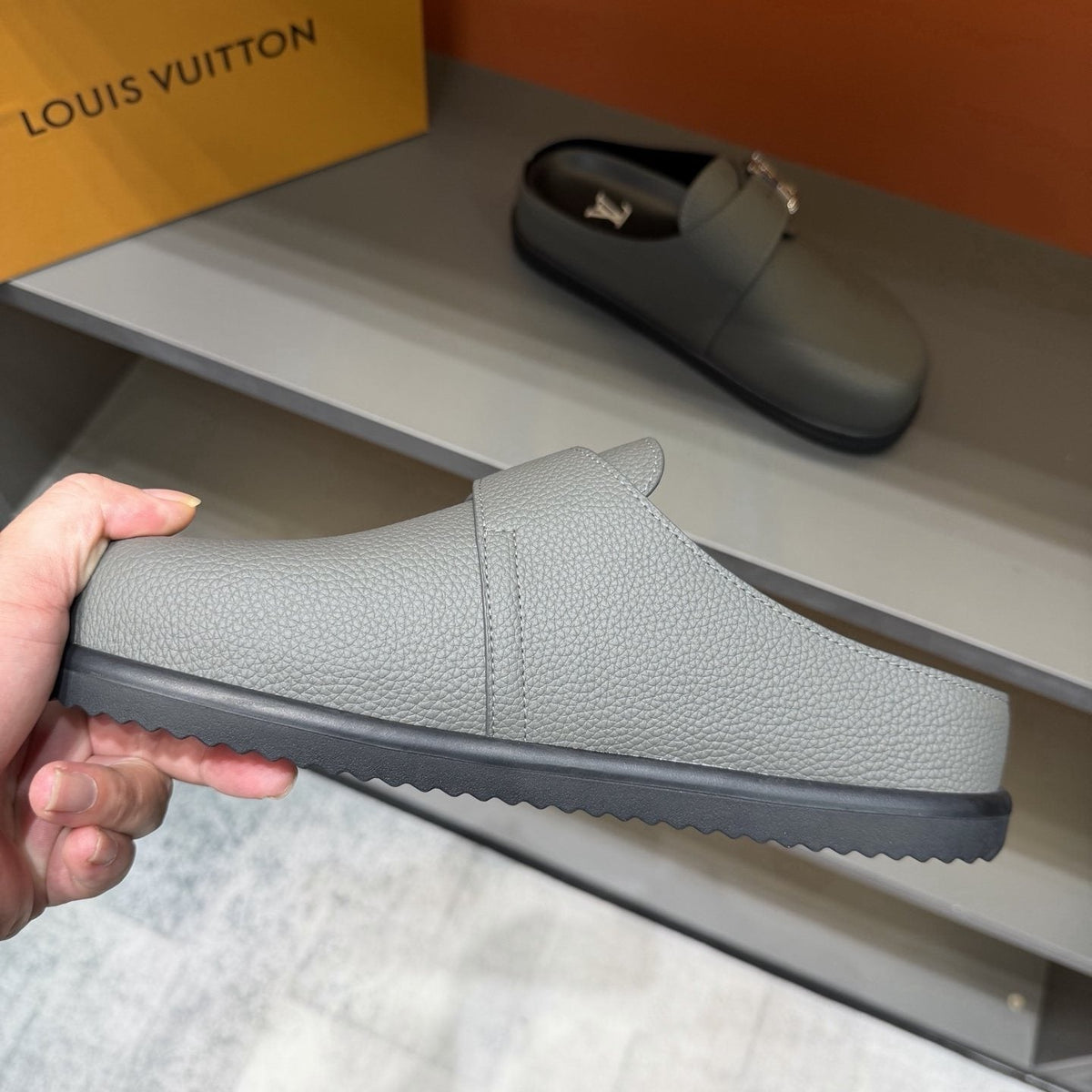 Louis Vuitton Men's Light Gray Monogram Slip-On Sandals