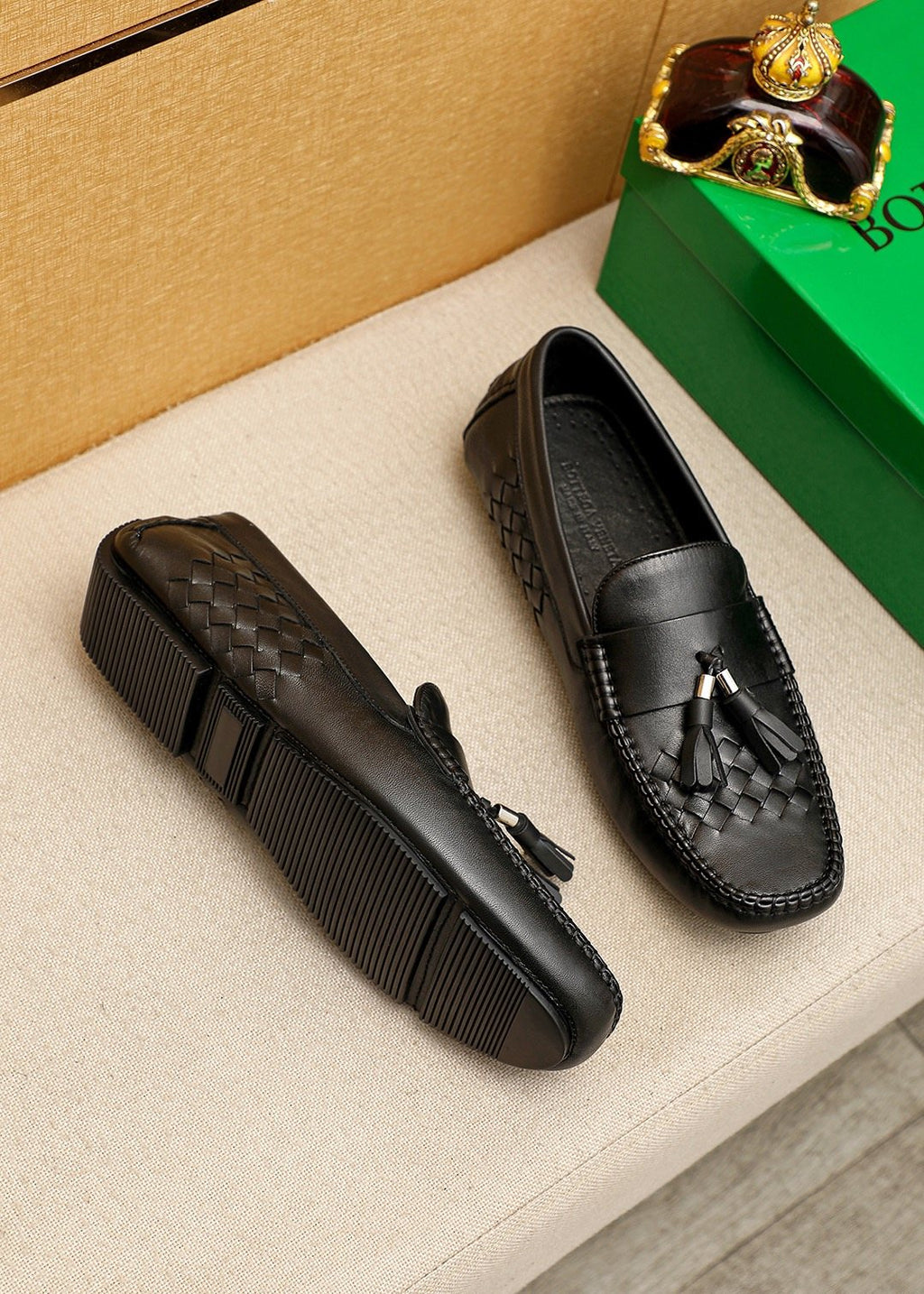 Bottega Veneta Black Tassel Woven Loafers
