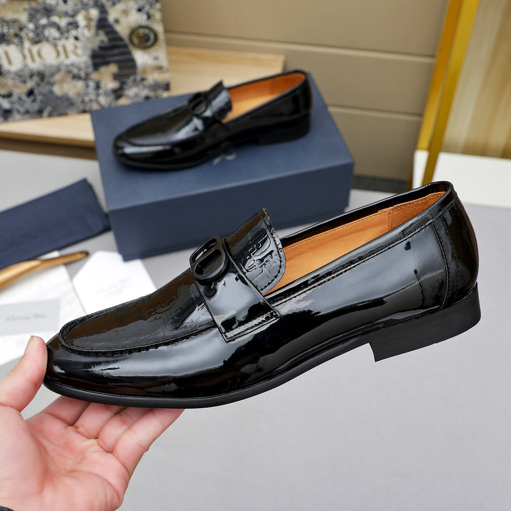 Dior Men's Black Embossed Buckle Loafers