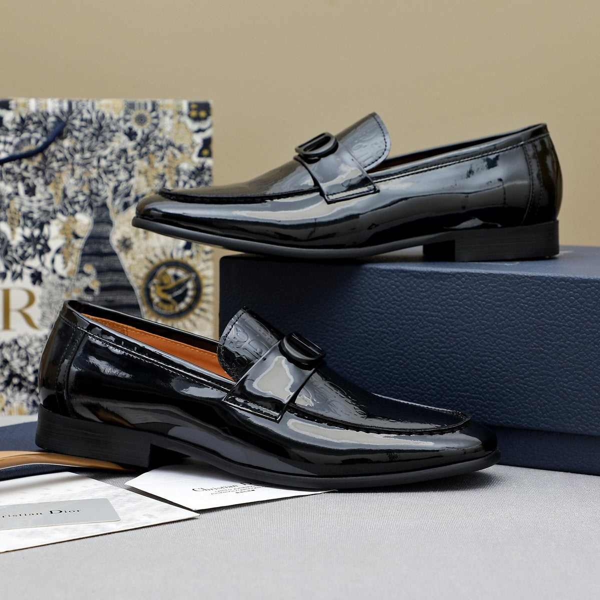Dior Men's Black Embossed Buckle Loafers