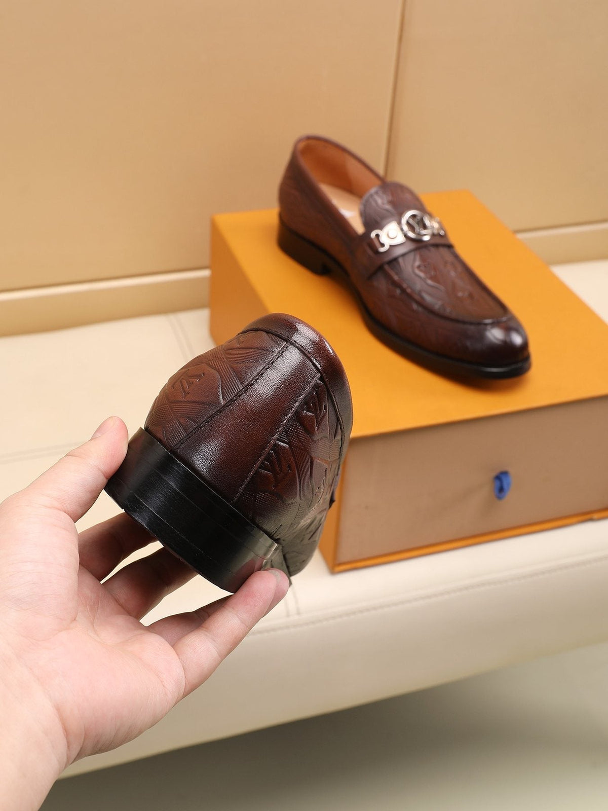 Louis Vuitton Dark Brown Embossed Loafers