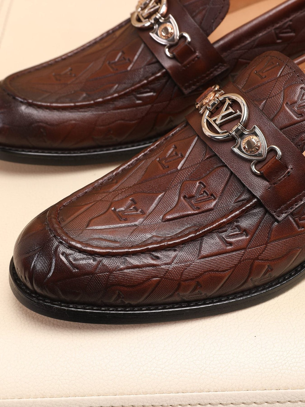 Louis Vuitton Dark Brown Embossed Loafers
