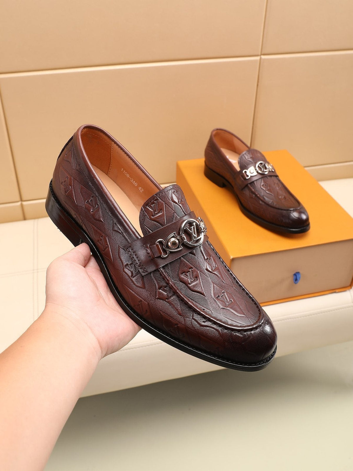 Louis Vuitton Dark Brown Embossed Loafers