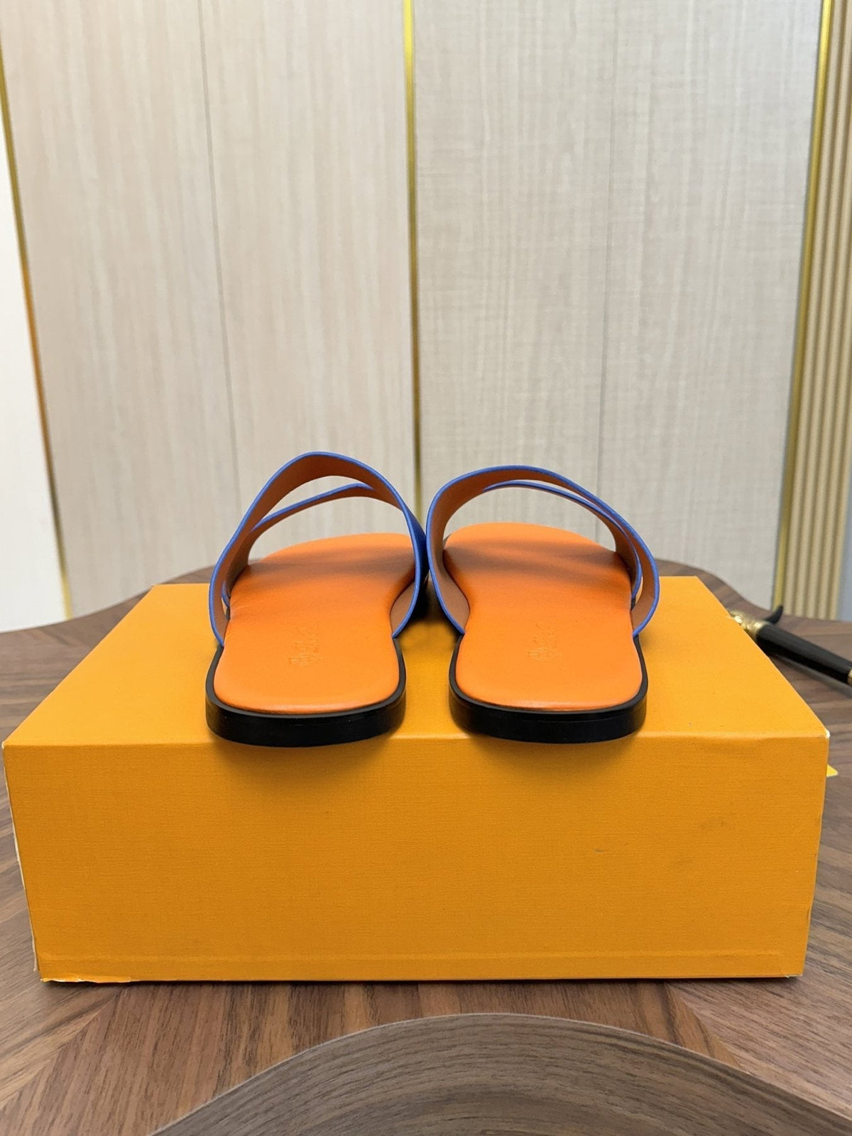 Loro Piana Blue and Orange Slide Sandals