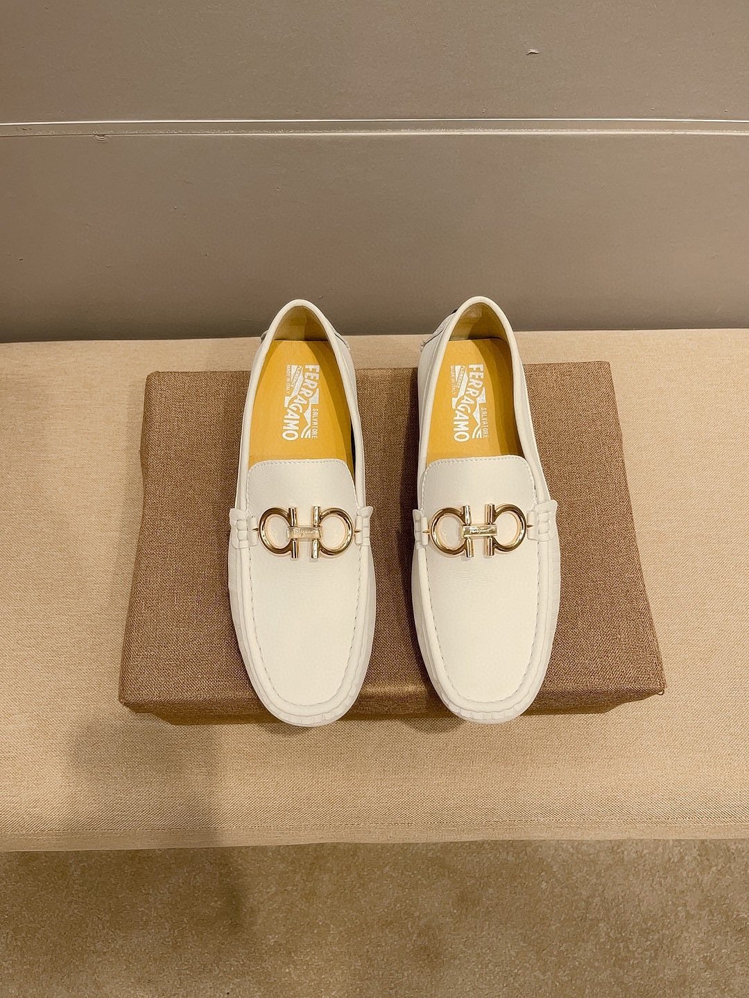 Ferragamo Men's White Hardware Loafers