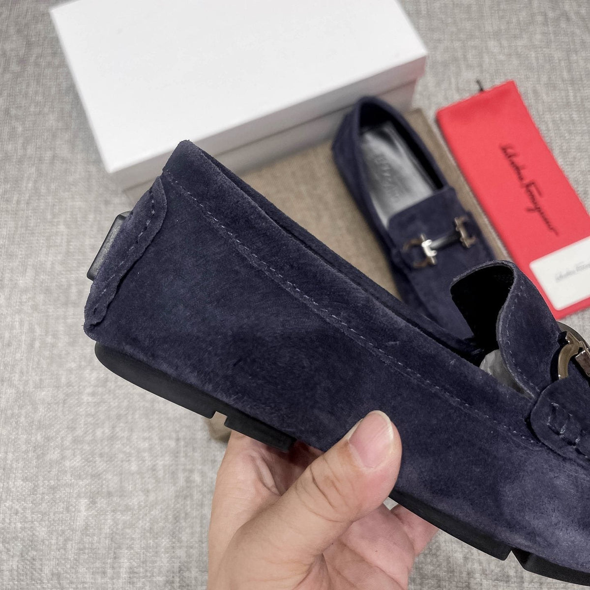 Ferragamo Navy Blue Bit Loafers