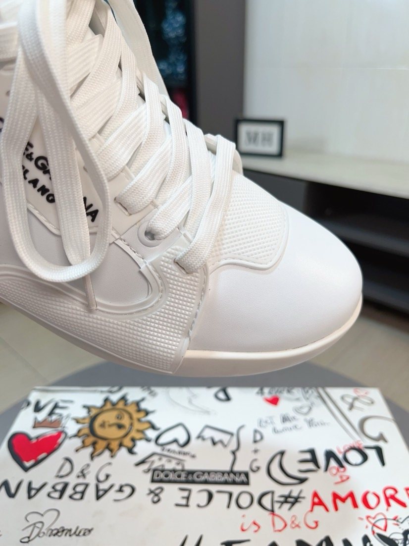 Dolce & Gabbana White Lace-Up High-Top Sneakers