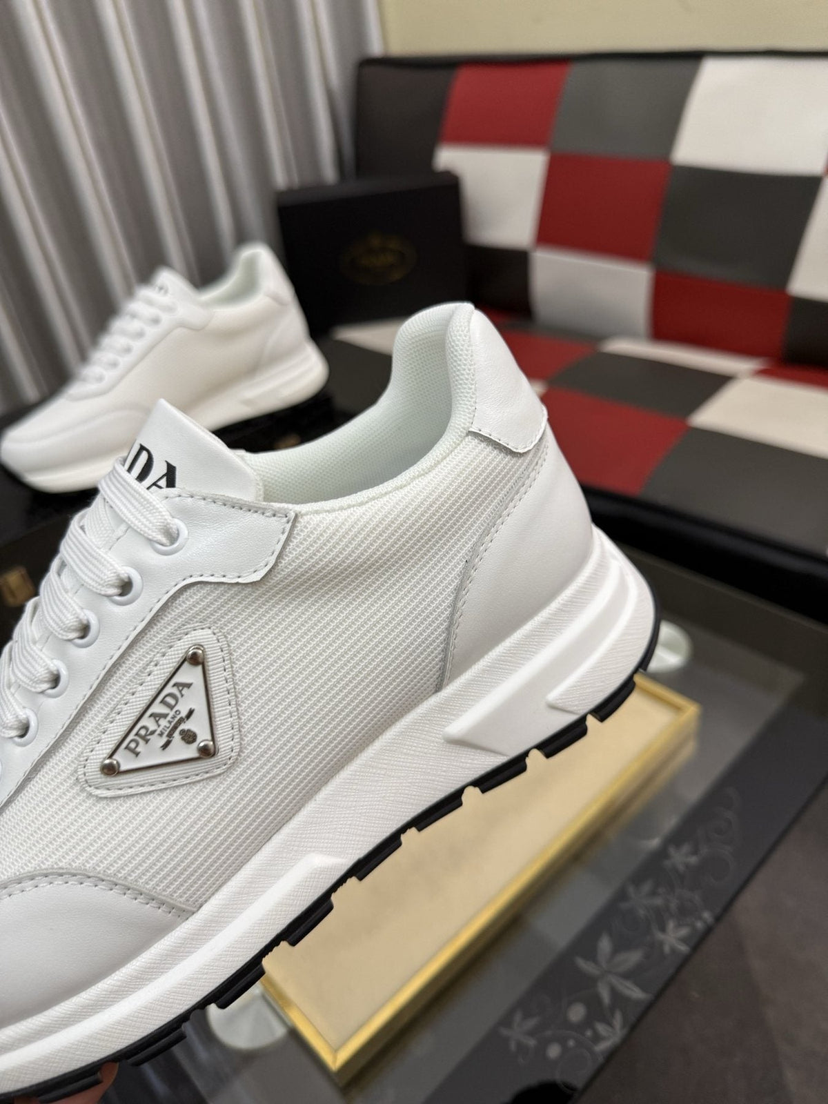 Prada Men's White Textured Low-Top Sneakers