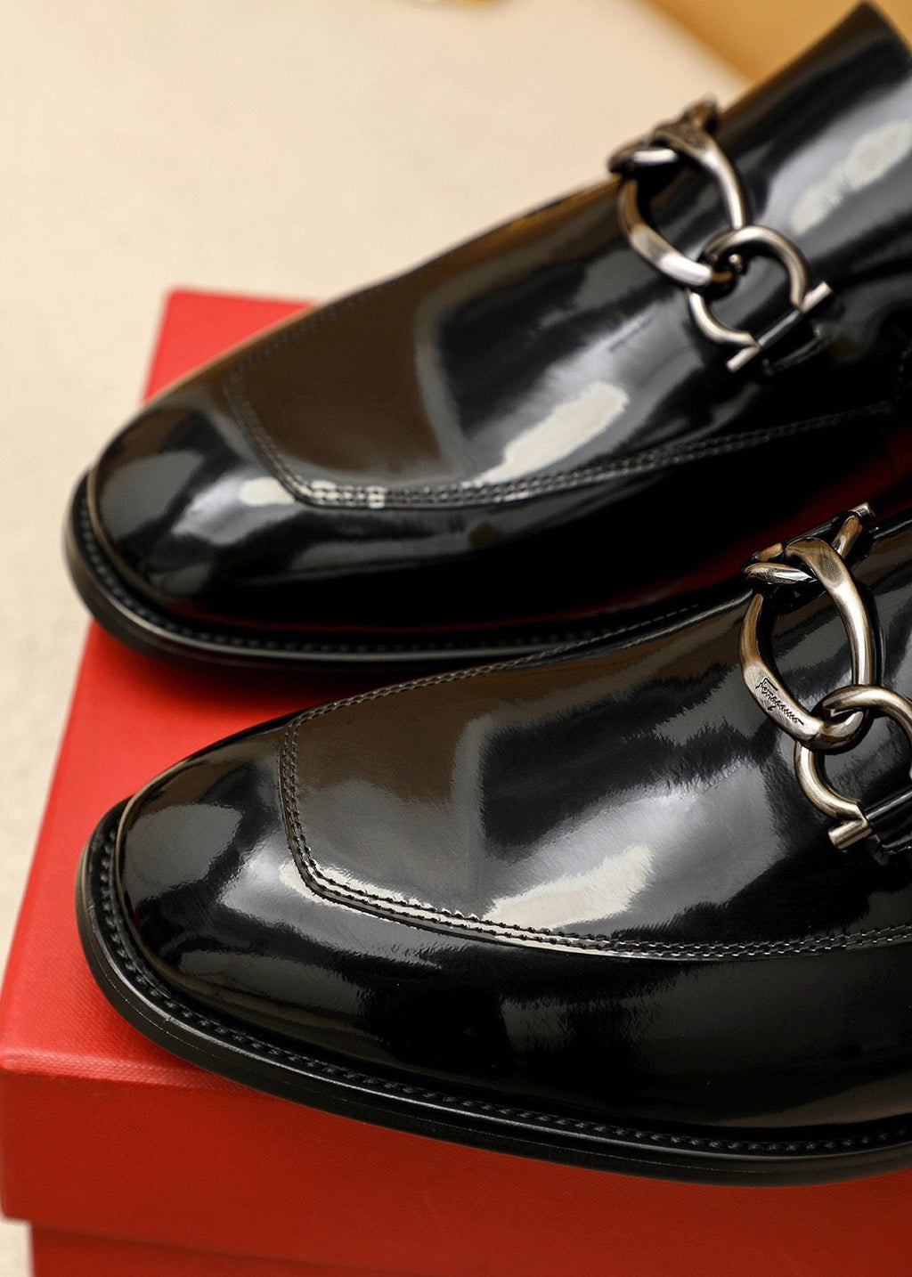 Ferragamo Black Metal-Accent Loafers - Rounded Toe