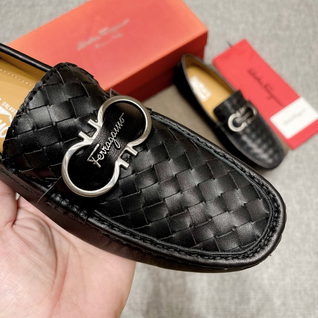 Ferragamo Black Woven Driving Loafers
