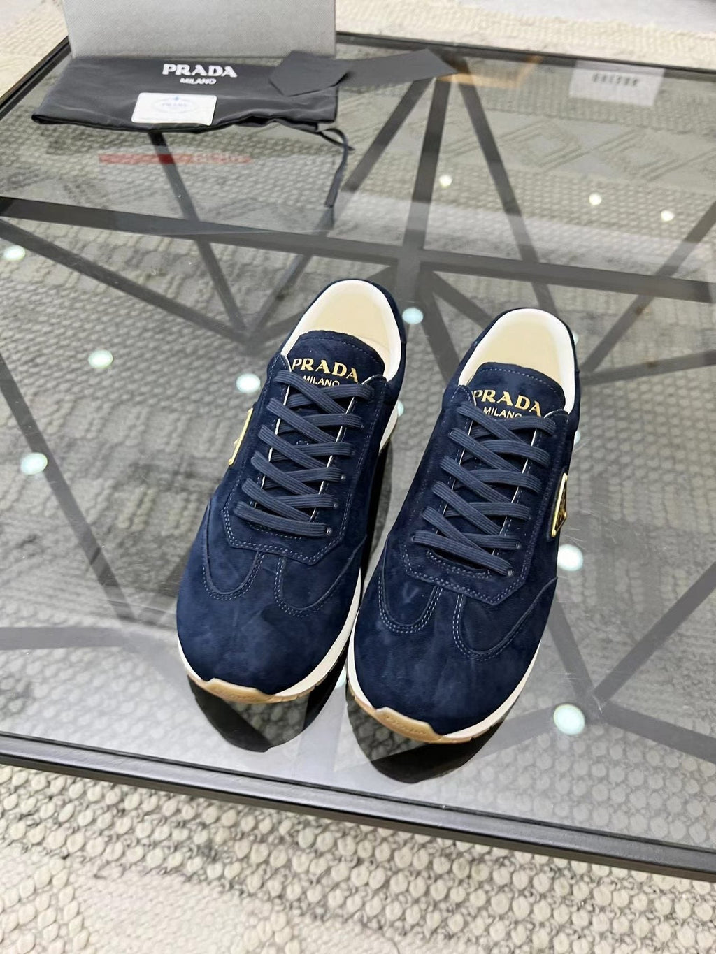 Prada Men's Navy Triangle Badge Sneakers