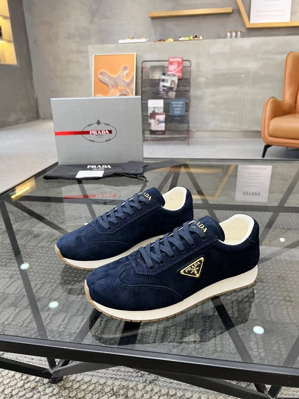 Prada Men's Navy Triangle Badge Sneakers