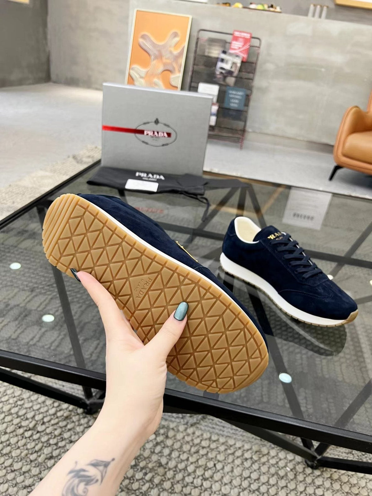 Prada Men's Navy Triangle Badge Sneakers