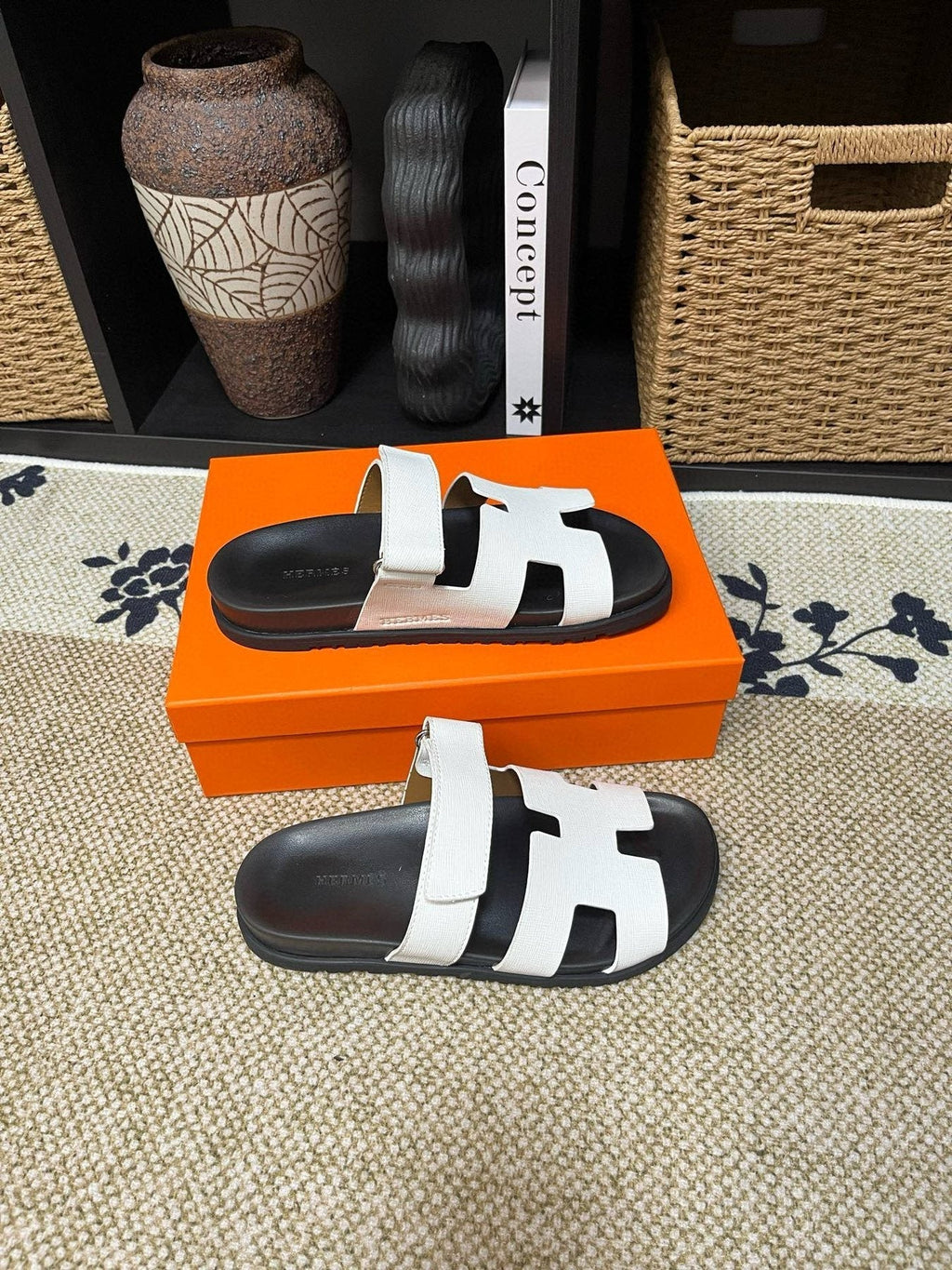 Hermes Men's Cutout Slide Sandals