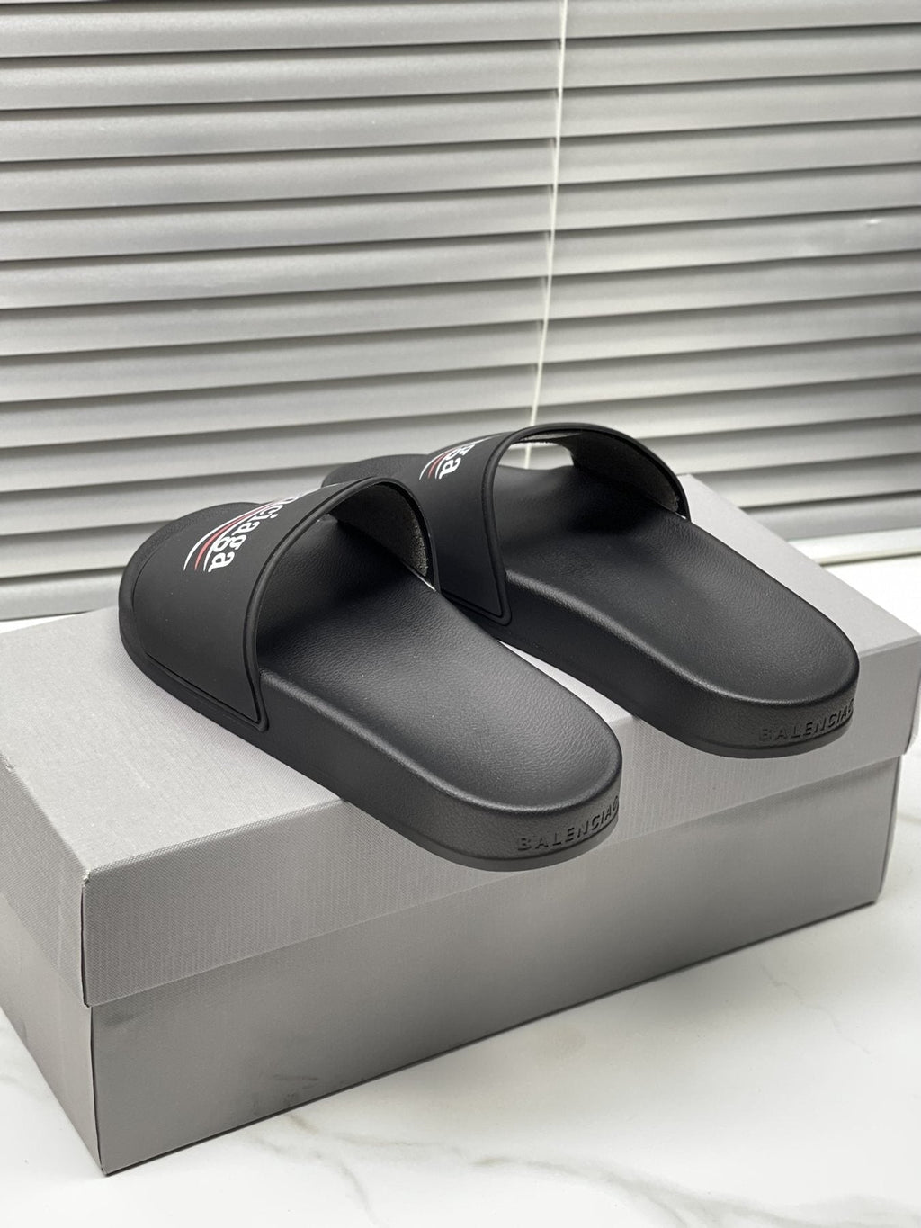 Balenciaga Logo Stripe Slide Sandals
