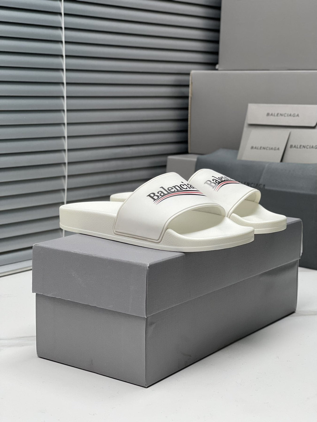 Balenciaga Logo Stripe Slide Sandals