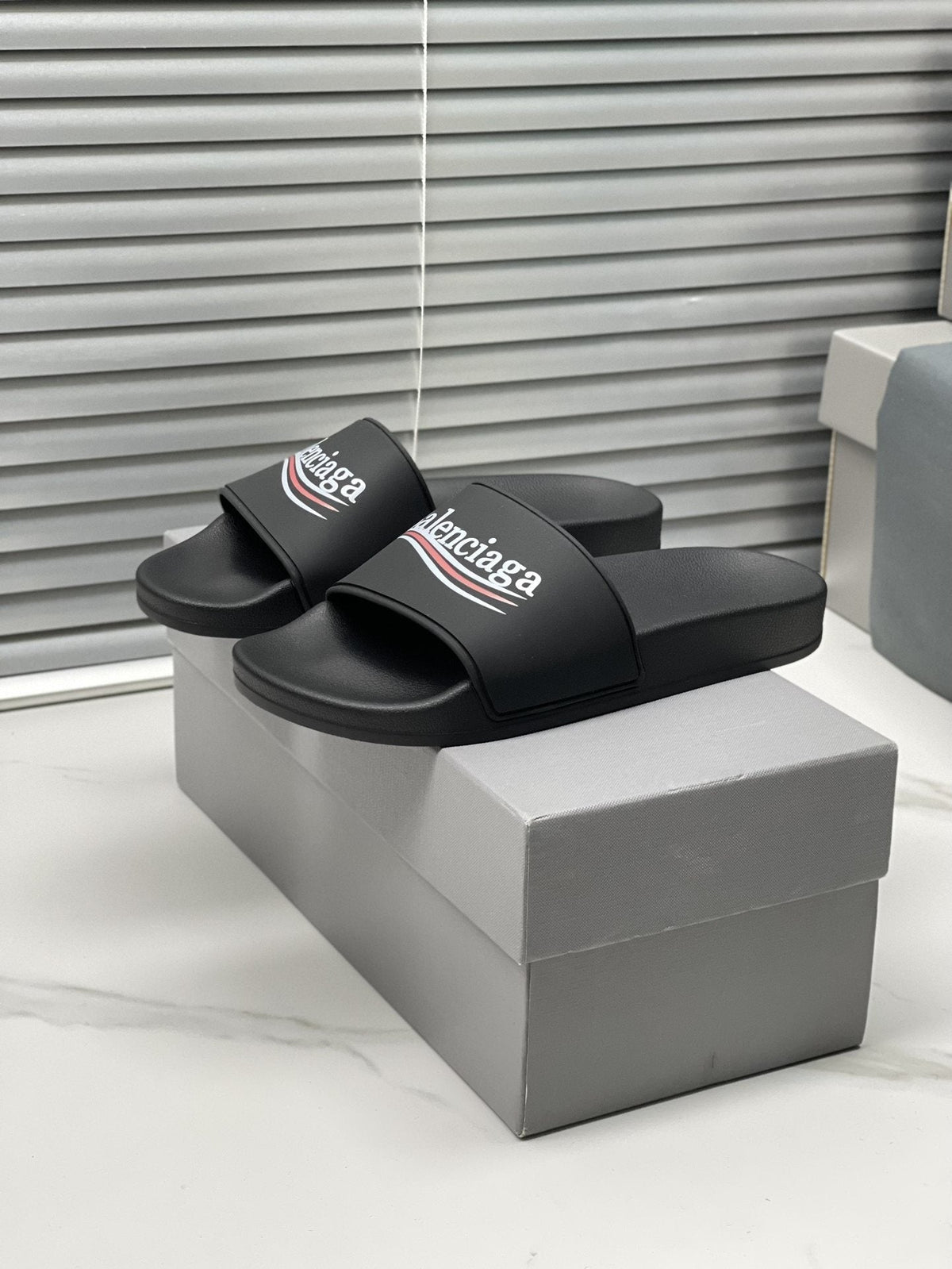 Balenciaga Logo Stripe Slide Sandals
