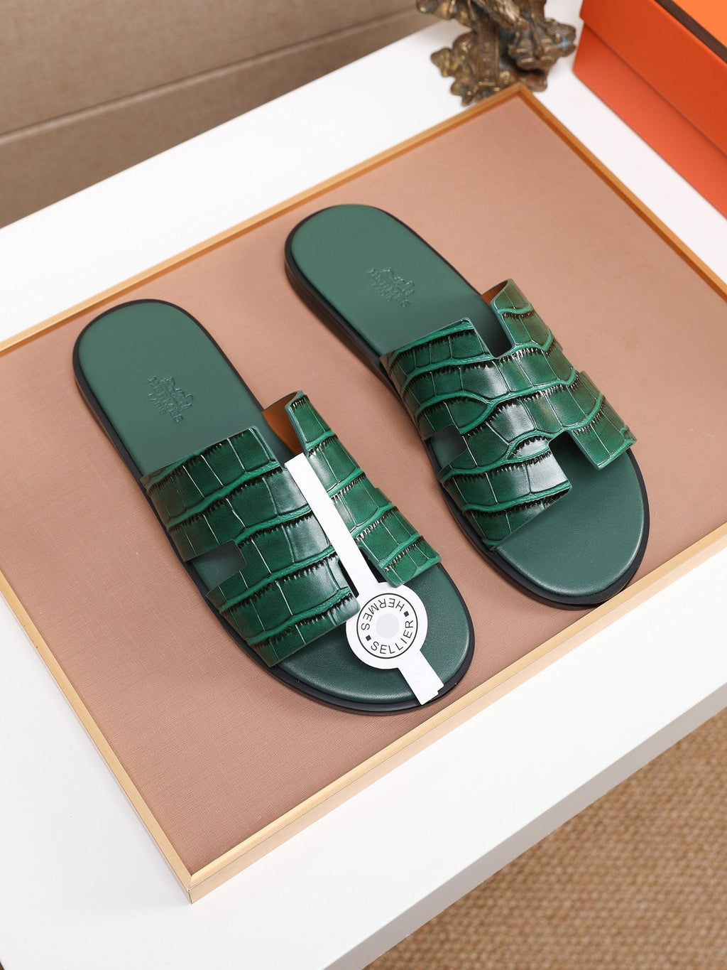 Hermès Croc-Embossed H Slide Sandals