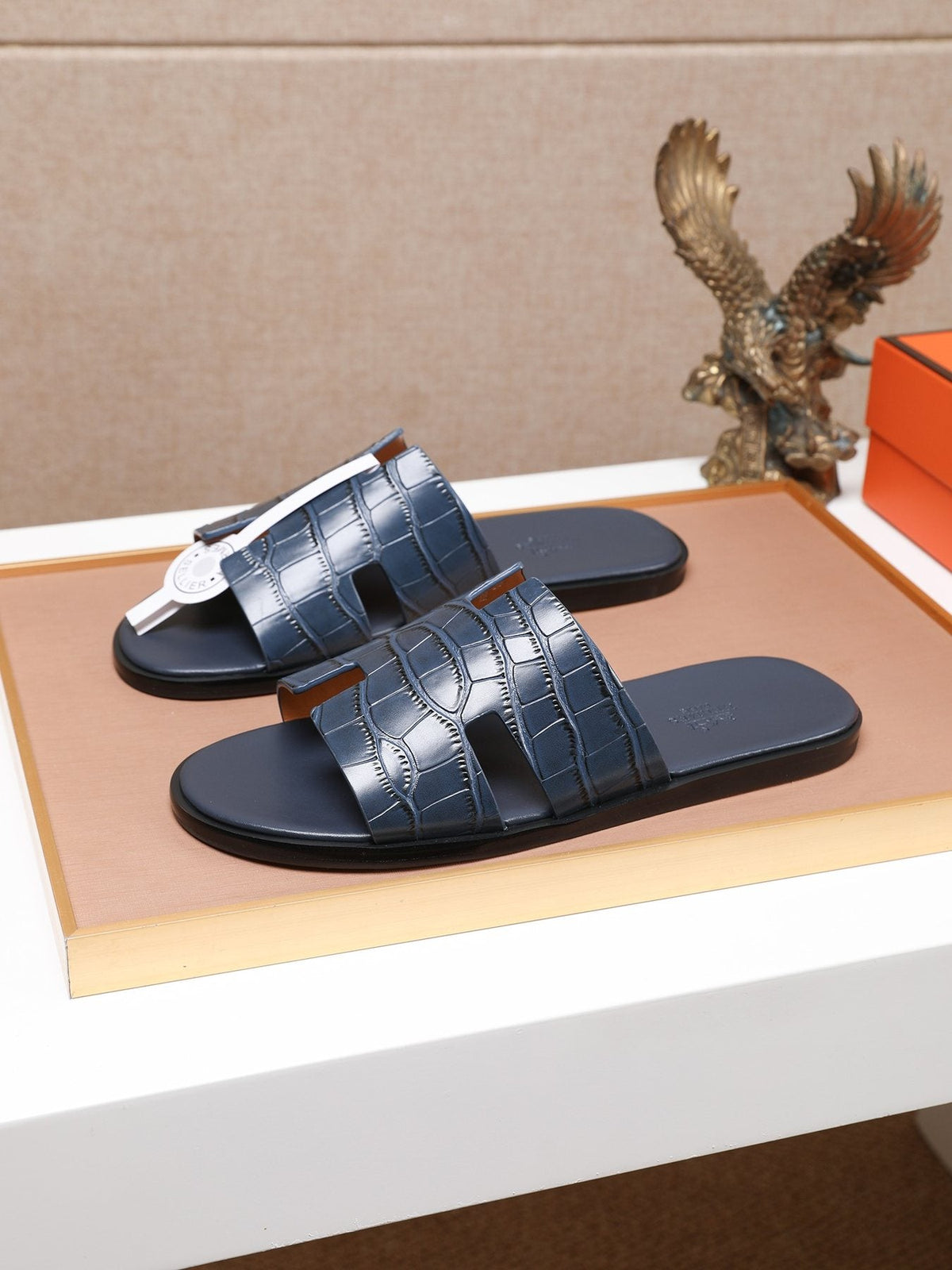 Hermès Croc-Embossed H Slide Sandals