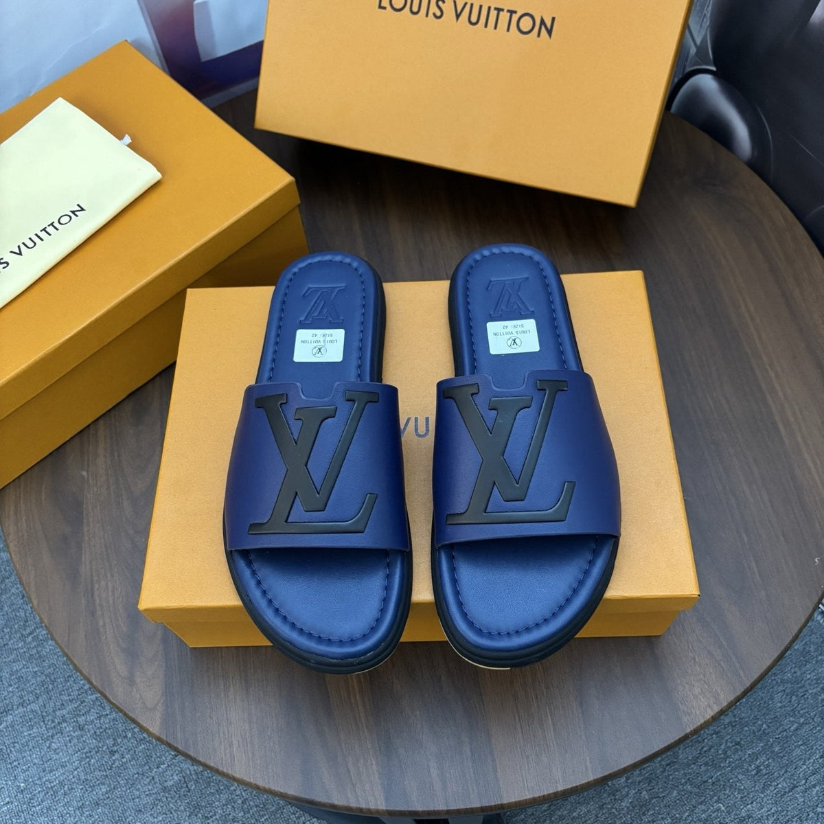 Louis Vuitton Men's Raised-Monogram Slide Sandals