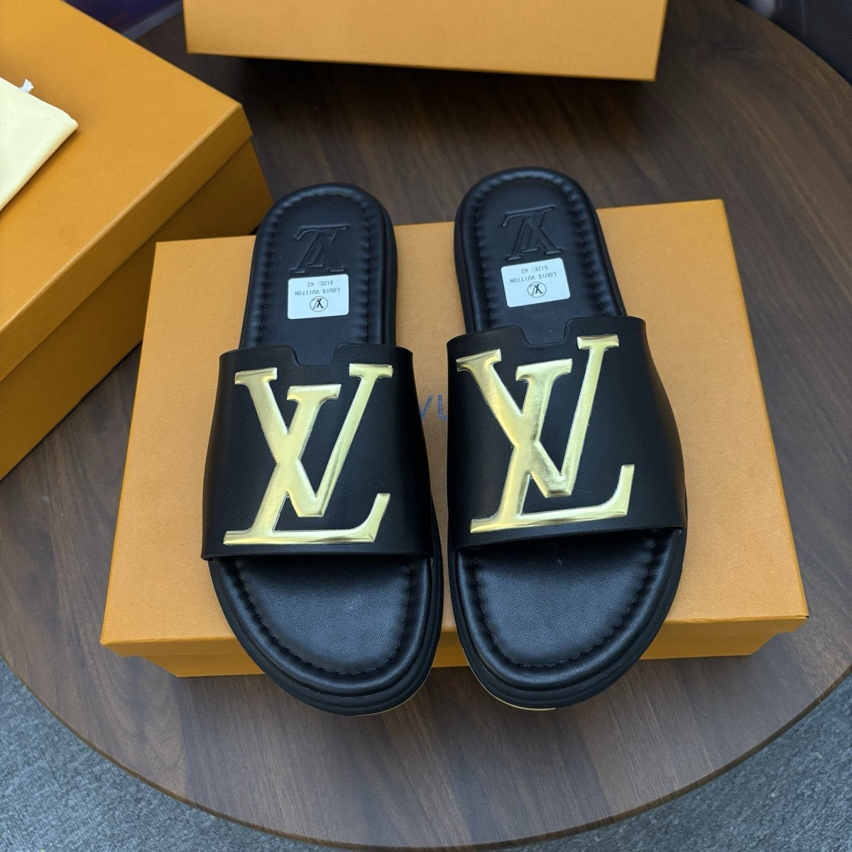 Louis Vuitton Men's Raised-Monogram Slide Sandals