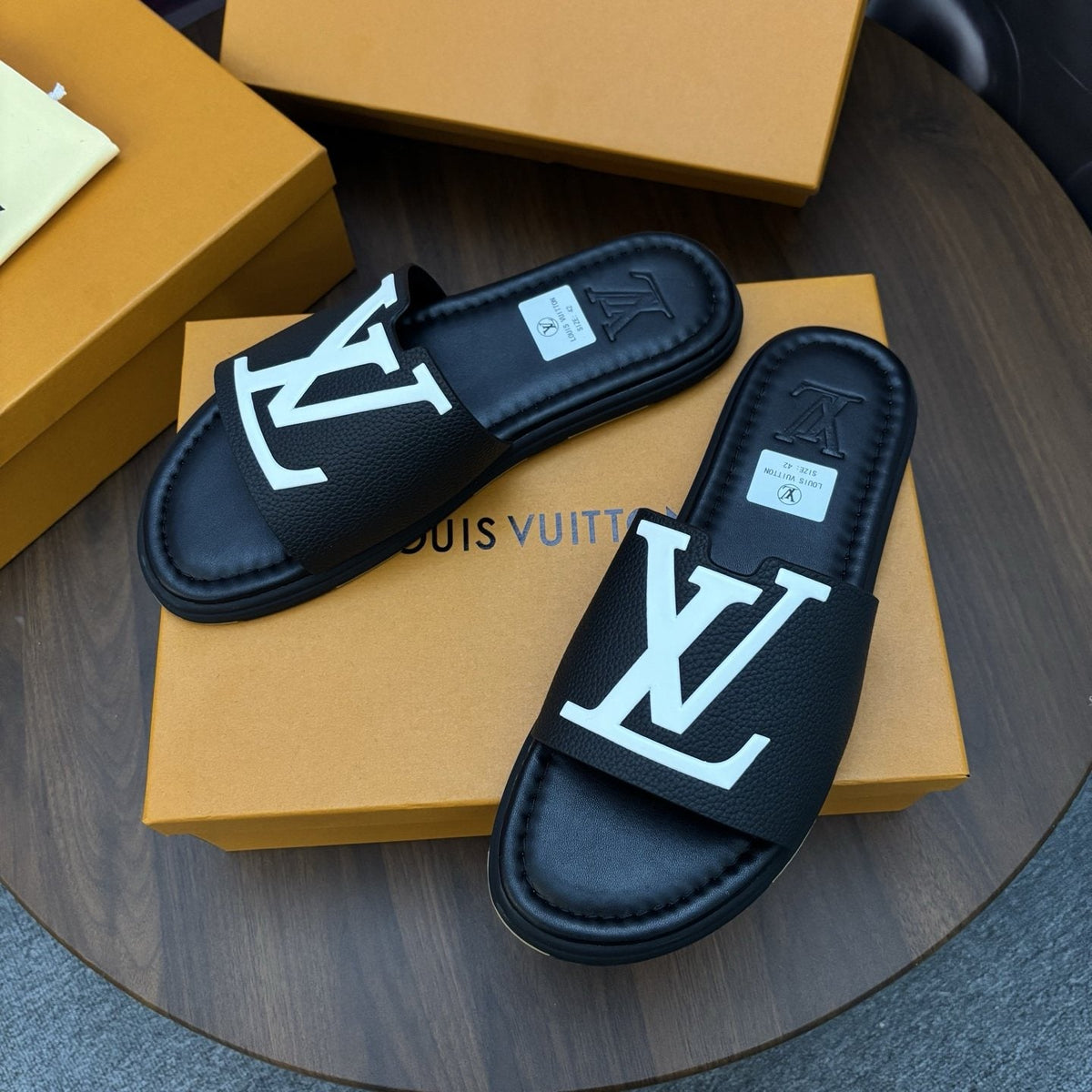 Louis Vuitton Men's Raised-Monogram Slide Sandals