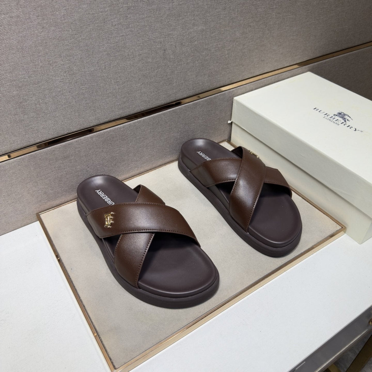 Burberry Men's Cross-Strap Slide Sandals