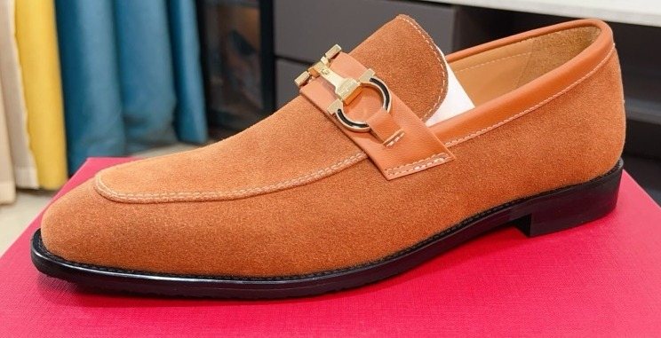 Ferragamo Men's Bit Loafers - Apron Toe With Contrast Stitching