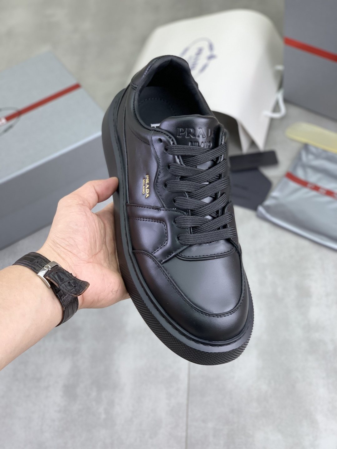Prada Paneled Low-Top Sneakers