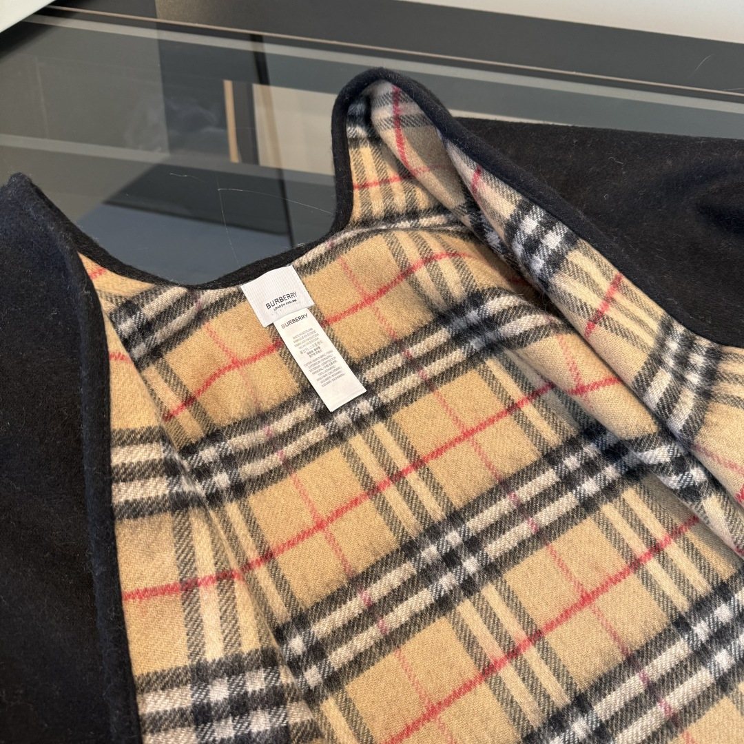Black Reversible Plaid Fringed Poncho