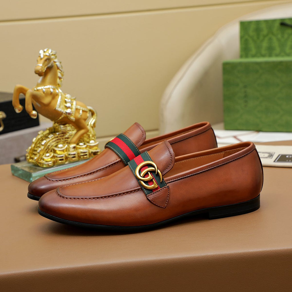 Gucci Striped-Strap Apron-Toe Loafers